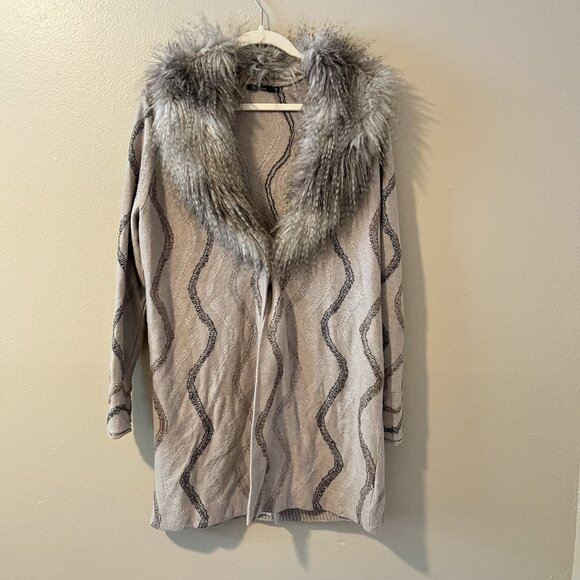 Nic Zoe Cardigan Sweater Open Front Fur Trim Art Lagenlook Boho Preppy Whimsical - Picture 1 of 8